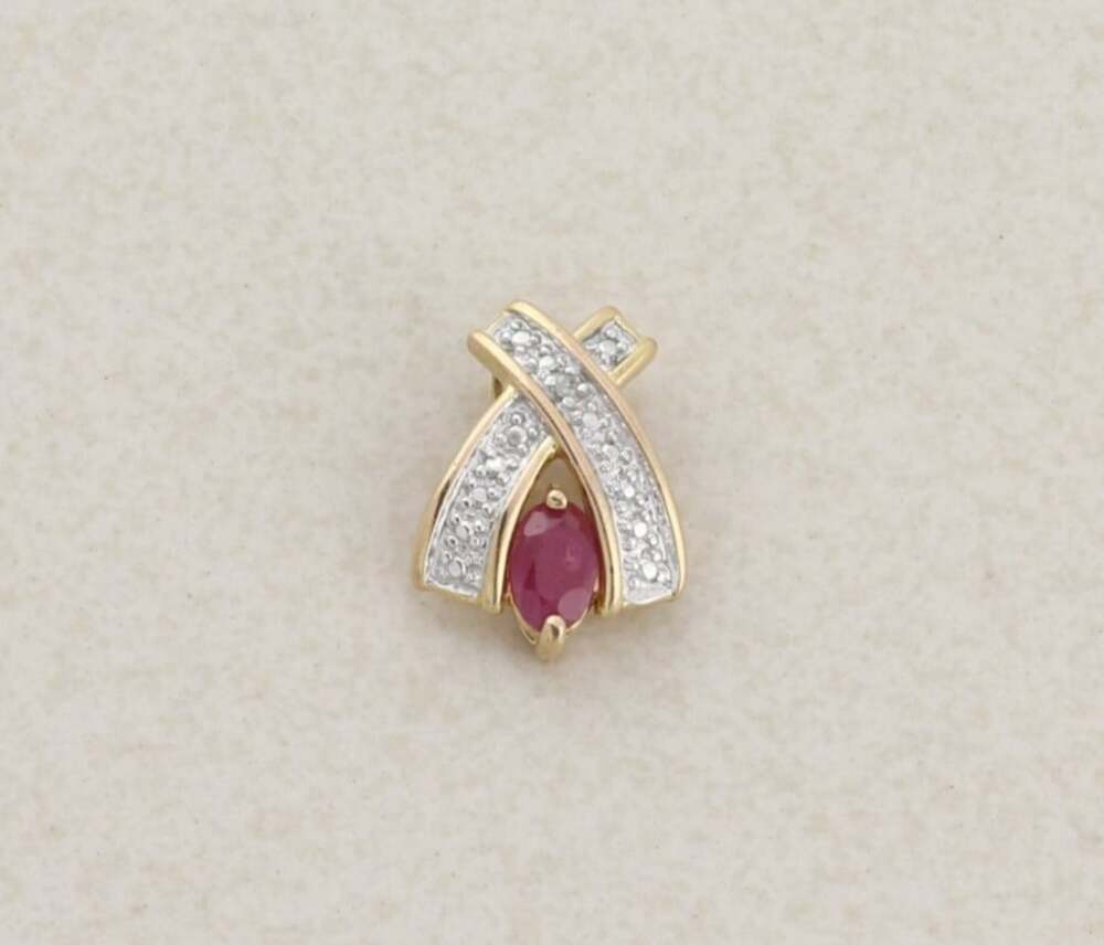 Pendant Only 18k Gold Over Sterling Silver Natural Ruby Pendant 5/8" x 1/2"